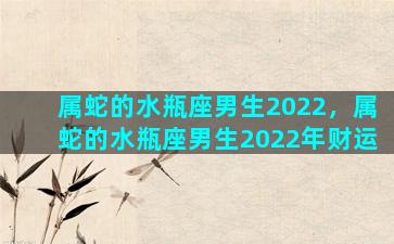 属蛇的水瓶座男生2022，属蛇的水瓶座男生2022年财运