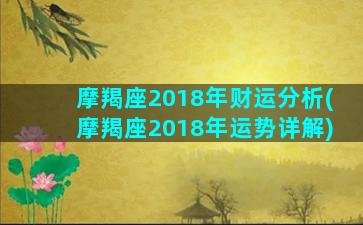 摩羯座2018年财运分析(摩羯座2018年运势详解)